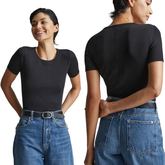 Everlane Black The Supima Micro Rib Crew Neck Short Sleeve Tee Size S NWT - Picture 2 of 9